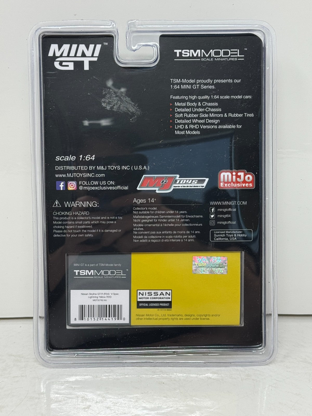 Mini GT Nissan Skyline GT-R (R34) V-Spec Lightning Yellow 1:64 Diecast