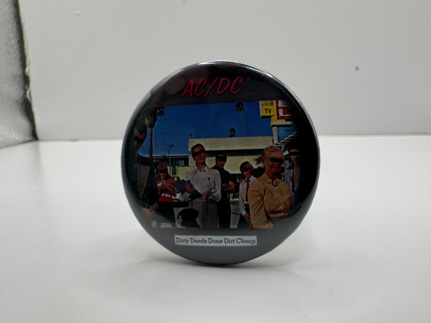 ACDC Dirty Deeds Done Dirt Cheap Pin-back Button UDT1
