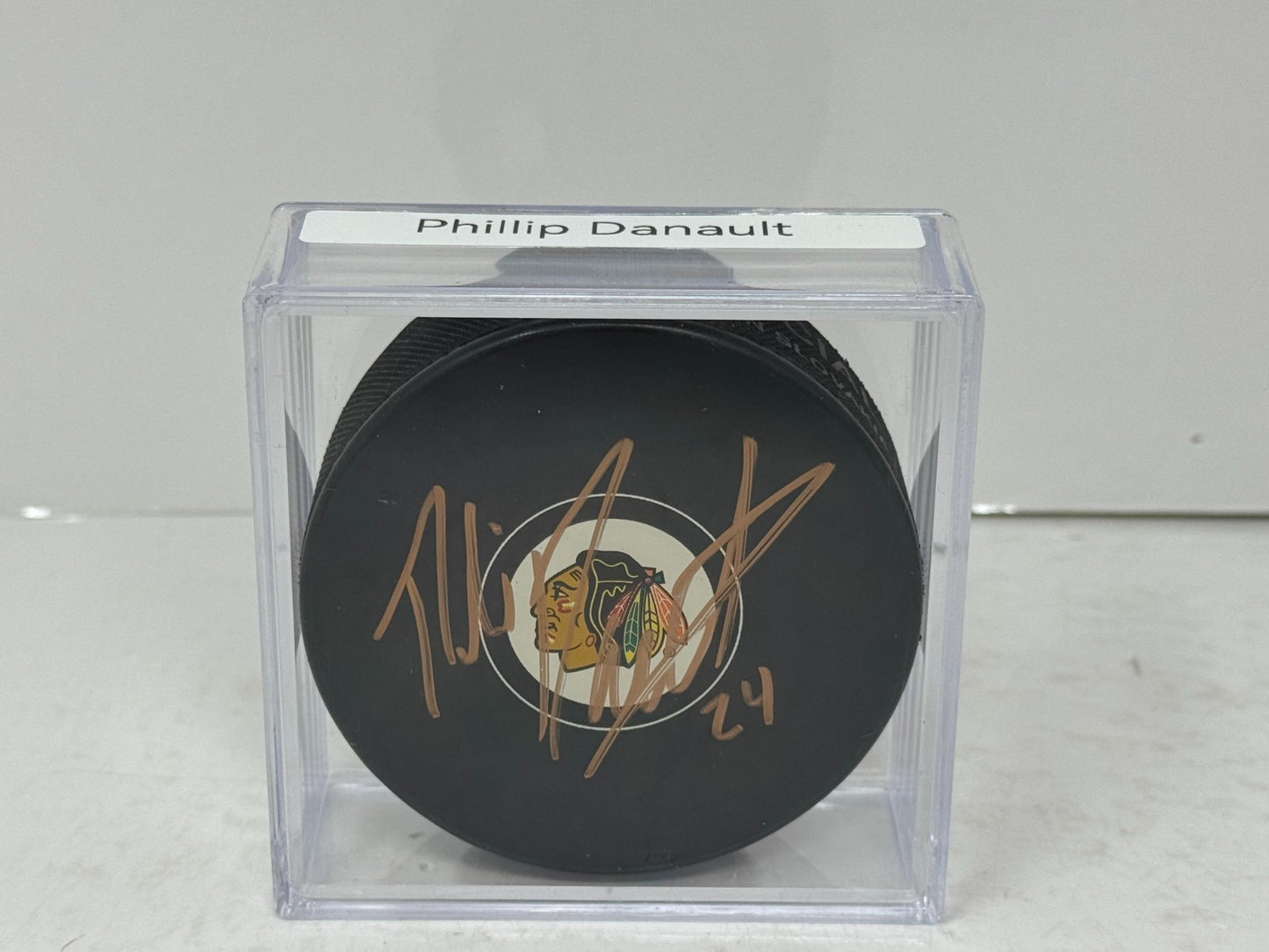 Phillip Danault Chicago Blackhawks Signed NHL Autograph Puck Gold Auto