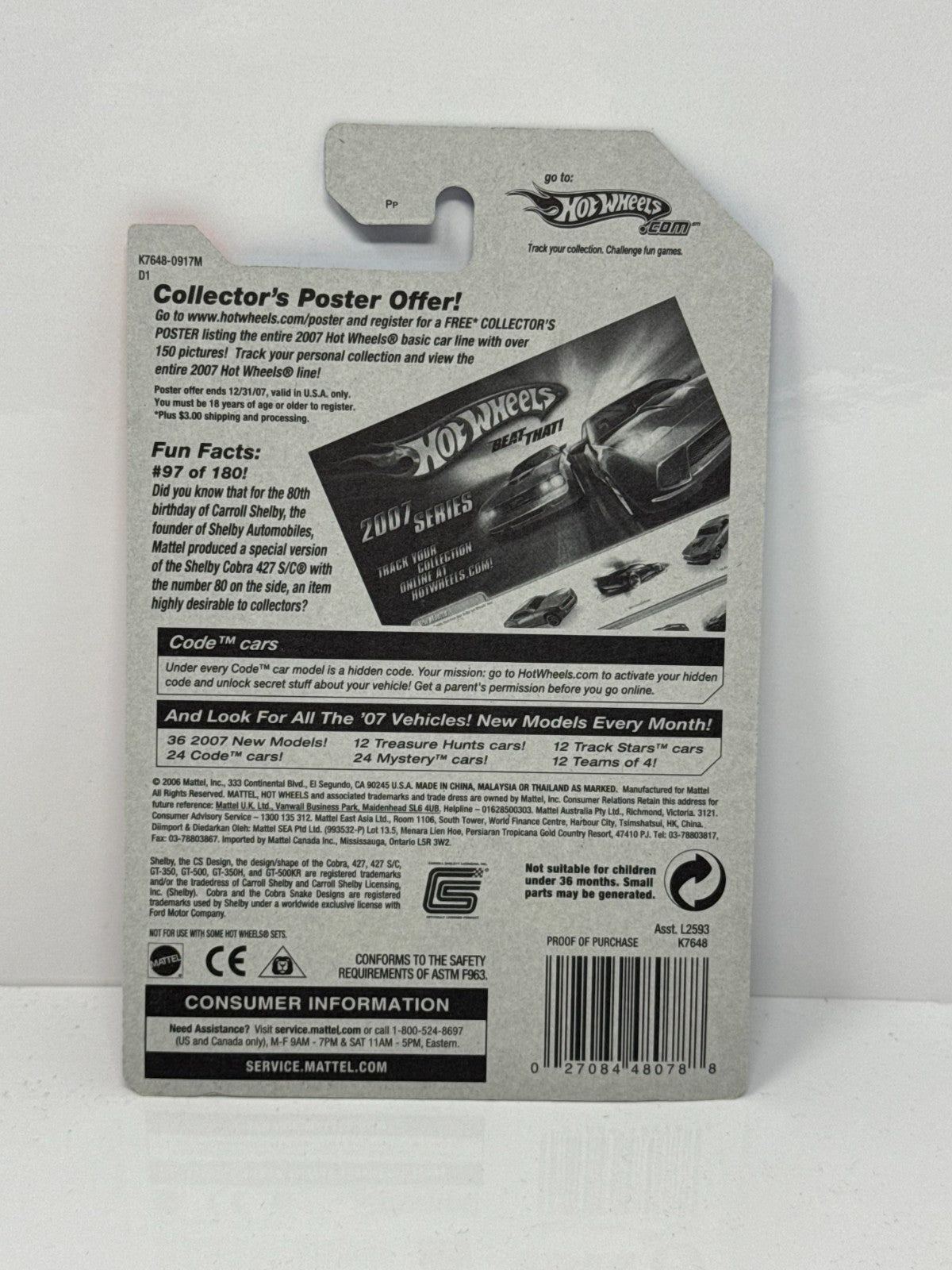 Hot Wheels Code Car Shelby Cobra 427 SC 1:64 Diecast Factory Sealed