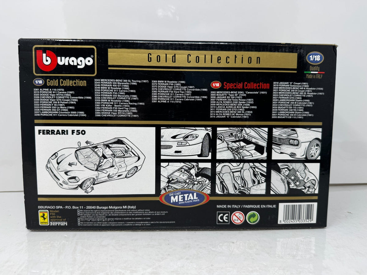 Bburago 1995 Ferrari F50 1:18 Diecast Gold Collection