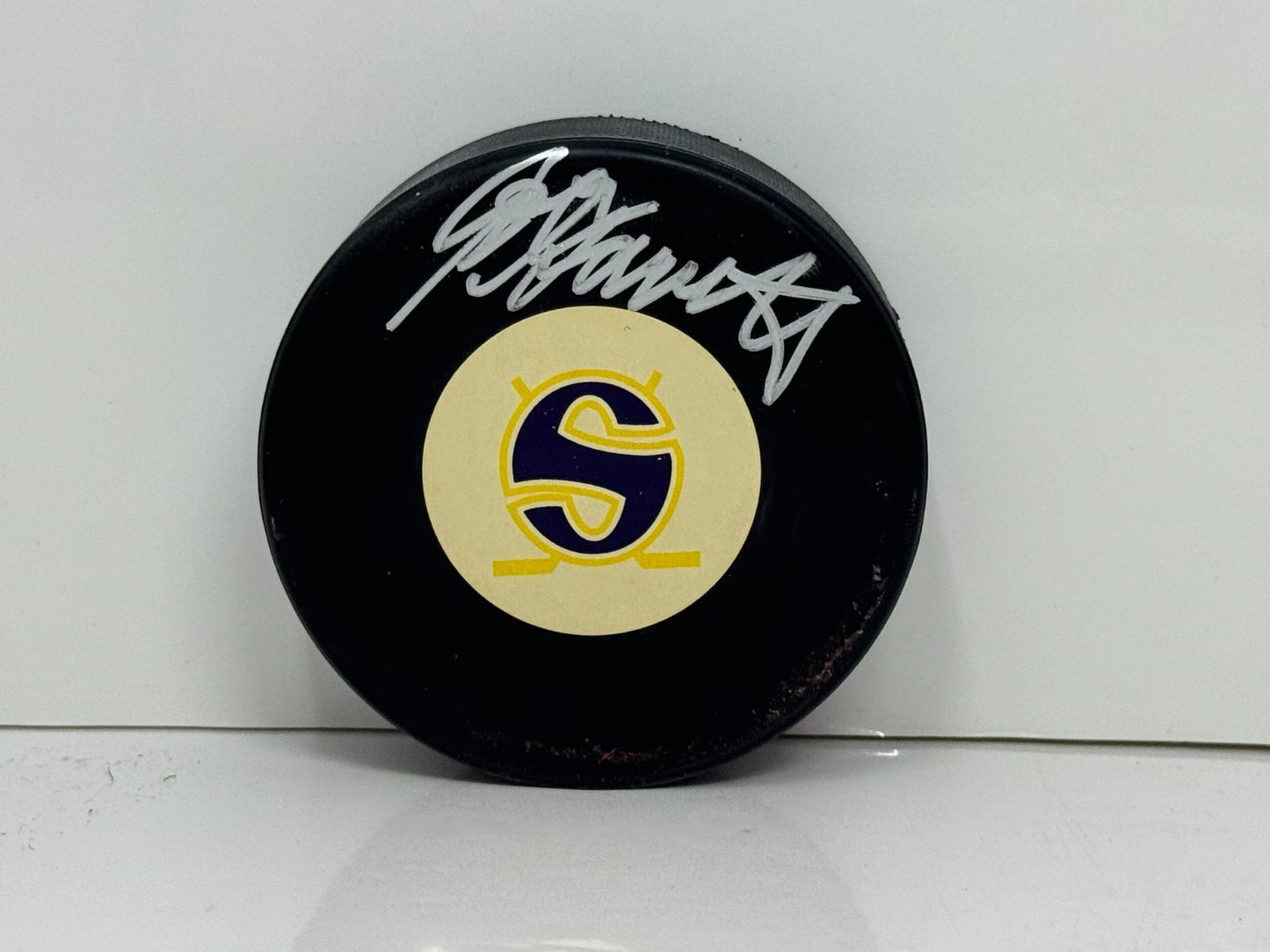 John Garrett Minnesota Fighting Saints Signed NHL Autograph Puck Silver Auto