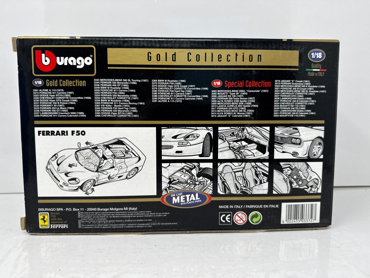 Bburago 1995 Ferarri F50 Gold Collection 1:18 Diecast