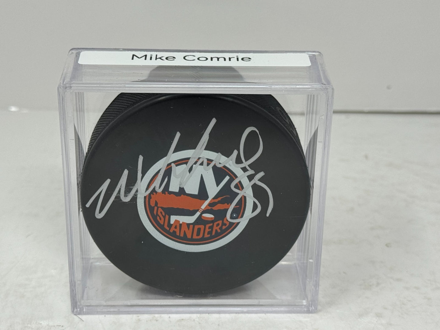 Mike Comrie New York Islanders Signed NHL Autograph Puck Silver Auto
