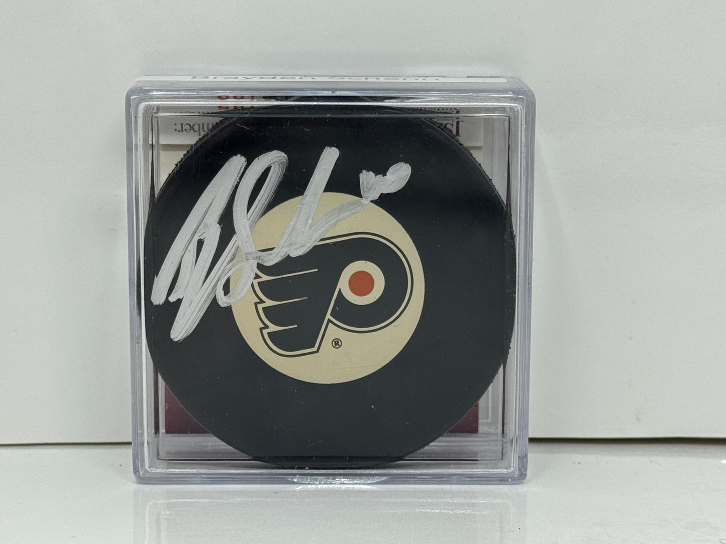 Brayden Schenn Philadelphia Flyers Signed NHL Autograph Puck Silver Auto COA JSA