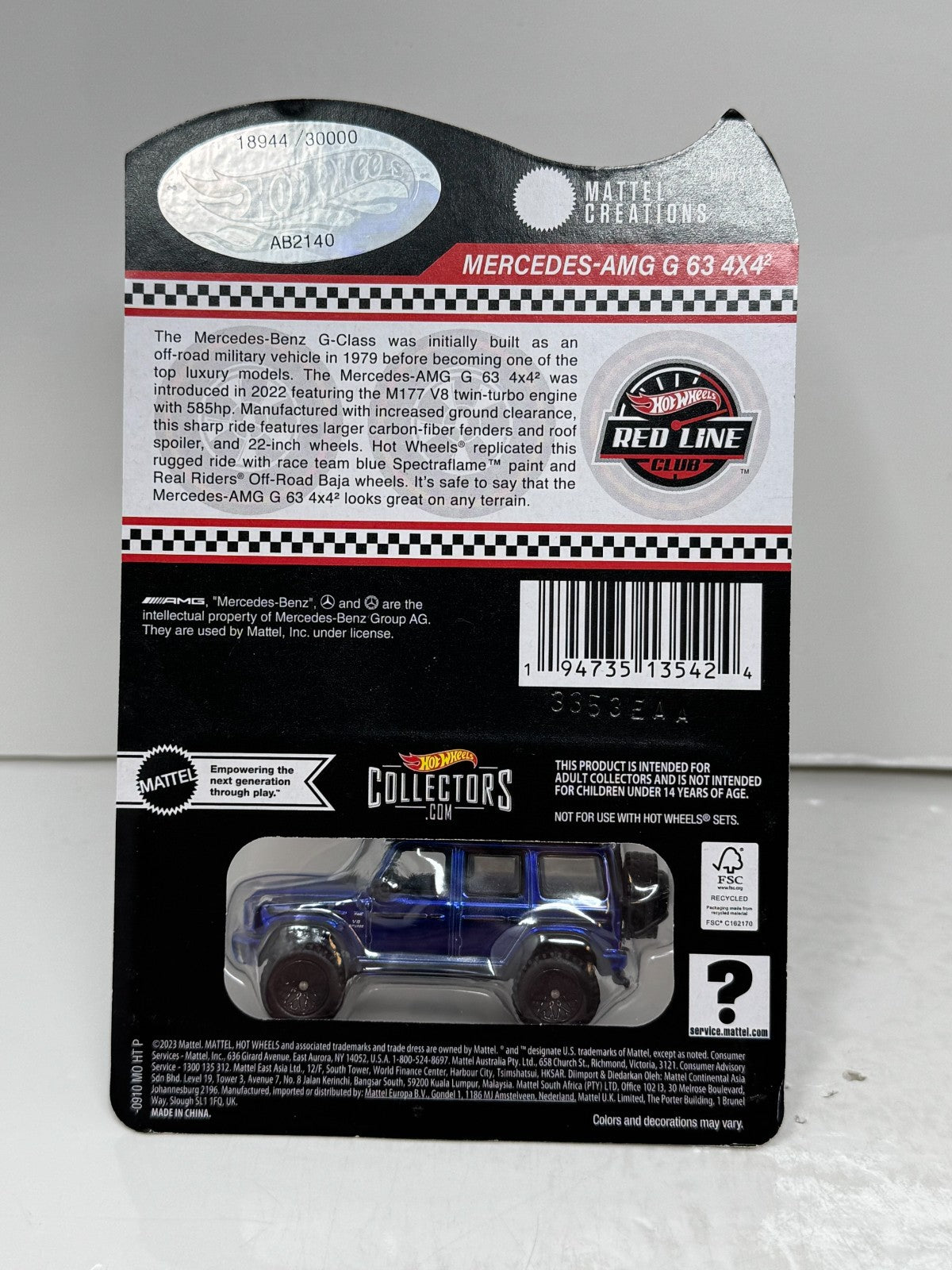 Hot Wheels RLC Red Line Club Mercedes-AMG G 63 4x4² 1:64 Diecast