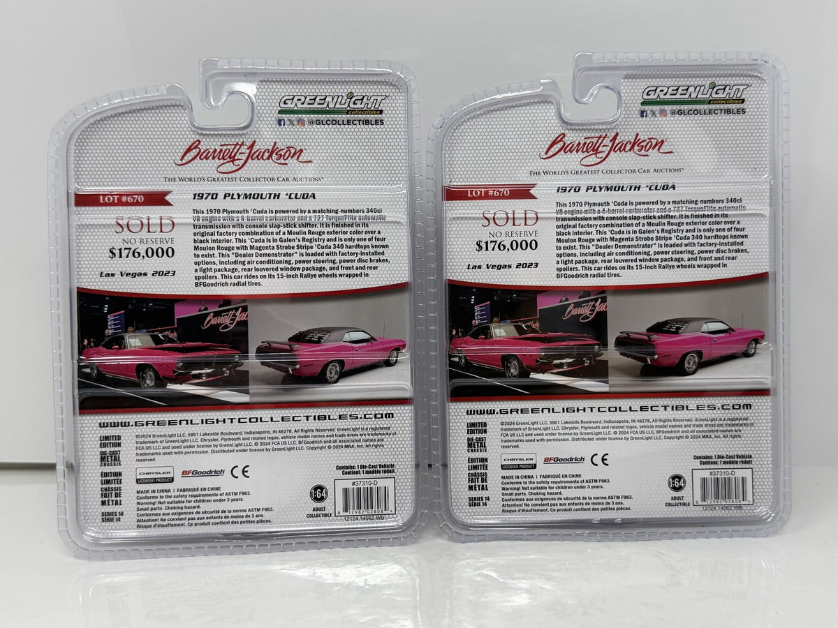 GreenLight Barrett-Jackson 1970 Plymouth Cuda RAW CHASE & Regular 1:64 Diecast