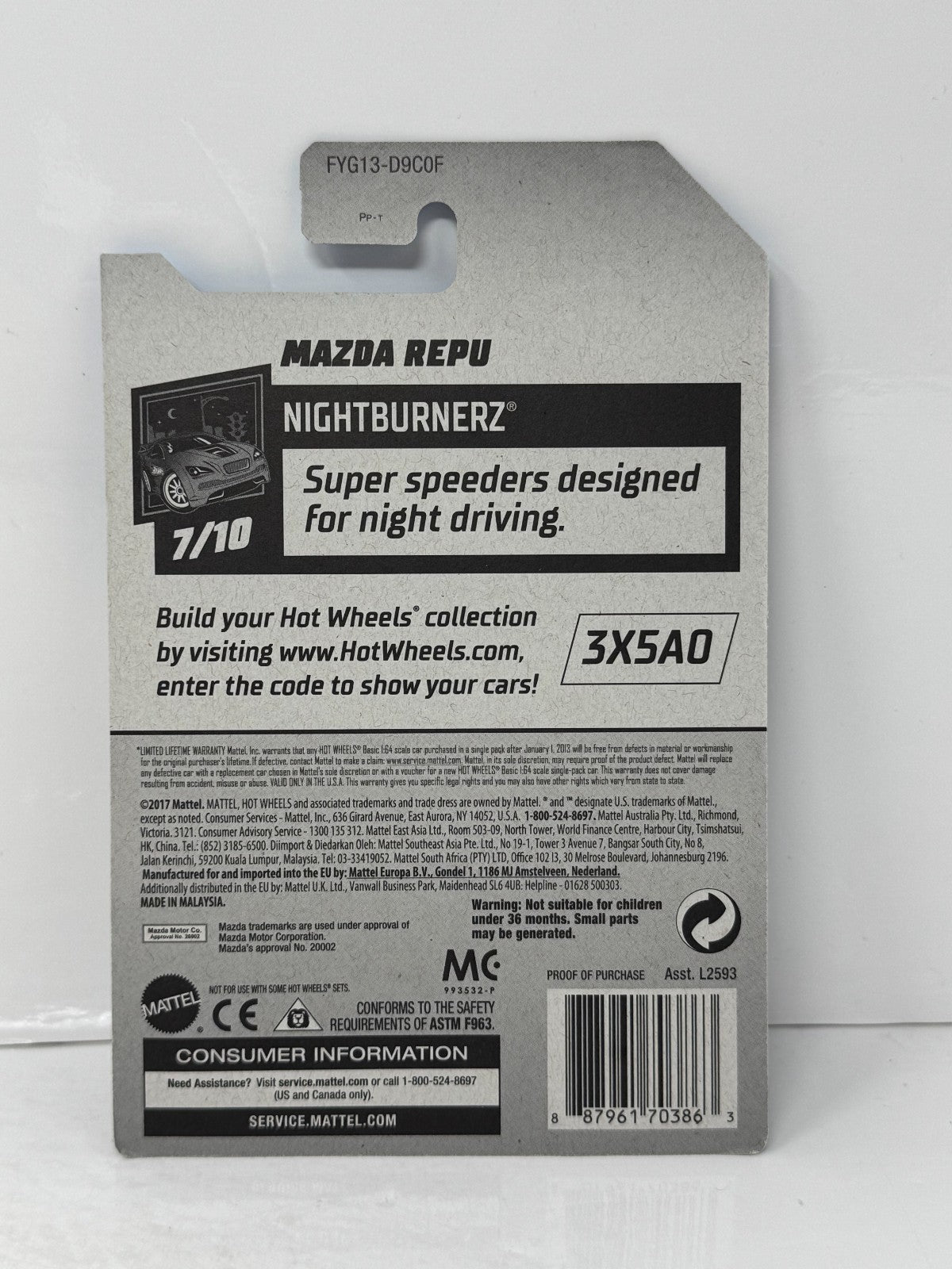 Hot Wheels Super Treasure Hunt Mazda REPU Nightburnerz 1:64 Diecast