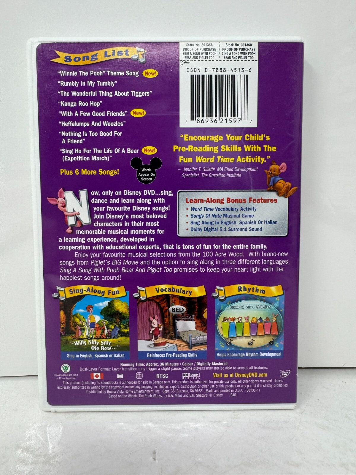 Disney Sing-Along-Songs: Pooh Bear And Piglet Too (DVD) Good Condition!!!