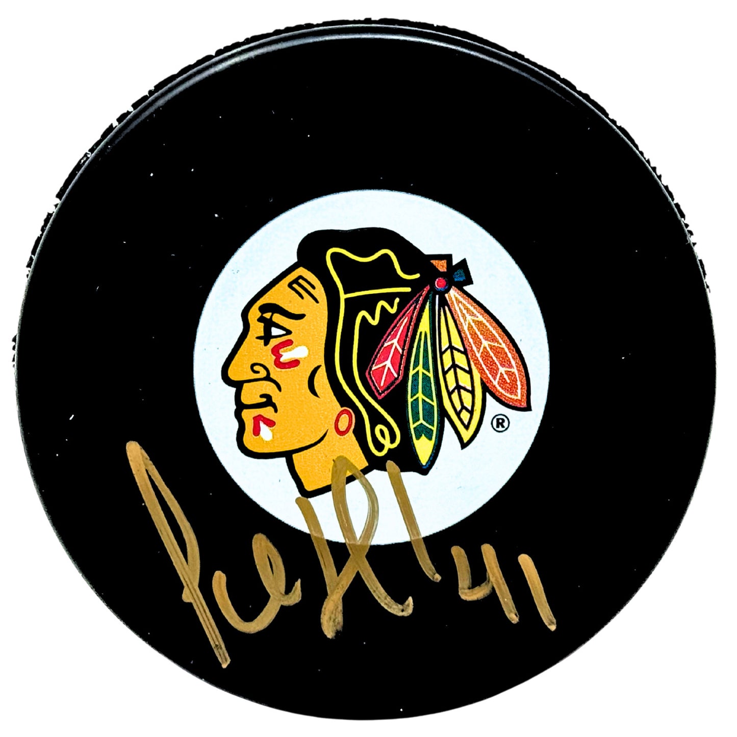 Jocelyn Thibault Chicago Blackhawks Signed NHL Autograph Puck Gold Auto