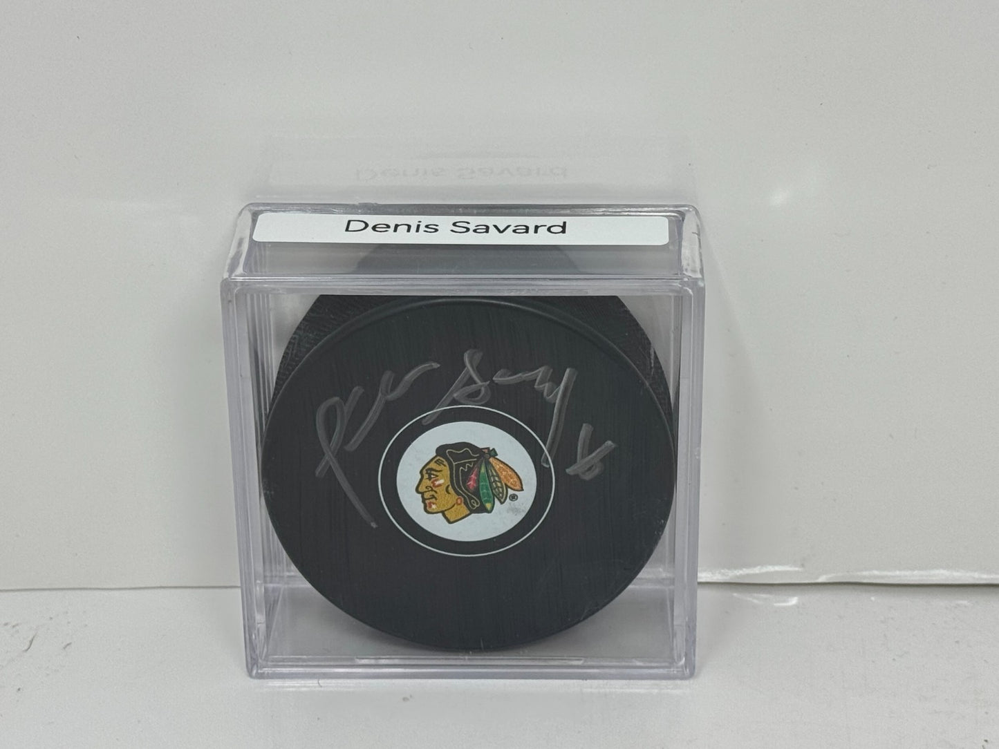 Denis Savard Chicago Blackhawks Signed NHL Autograph Puck Silver Auto