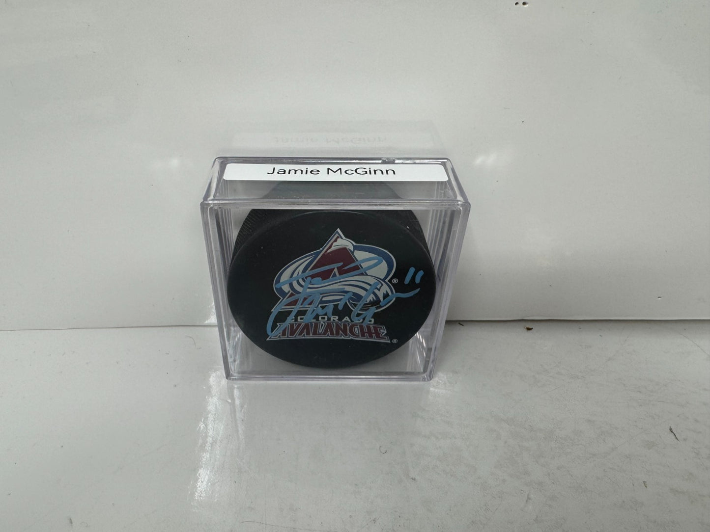 Jamie McGinn Colorado Avalanche Signed NHL Autograph Puck Blue Auto