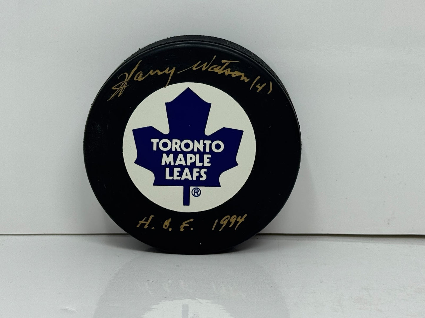 Harry Watson Toronto Maple Leafs Signed NHL Autograph Puck Gold Auto