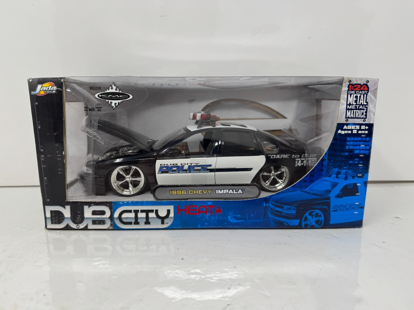 Jada Dub City 1996 Chevy Impala Police 1:24 Diecast KMC Wheels 22 Inch SS Rims