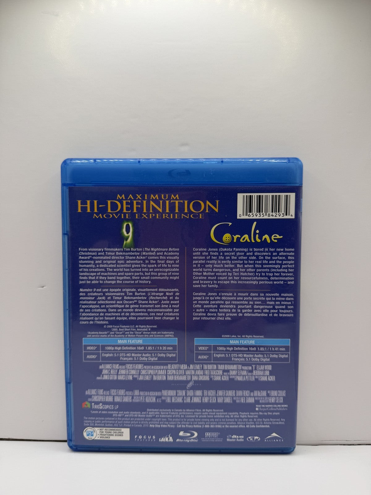 9 / Coraline Double Feature (Blu-ray) Animated Fantasy 2-Movie Collection