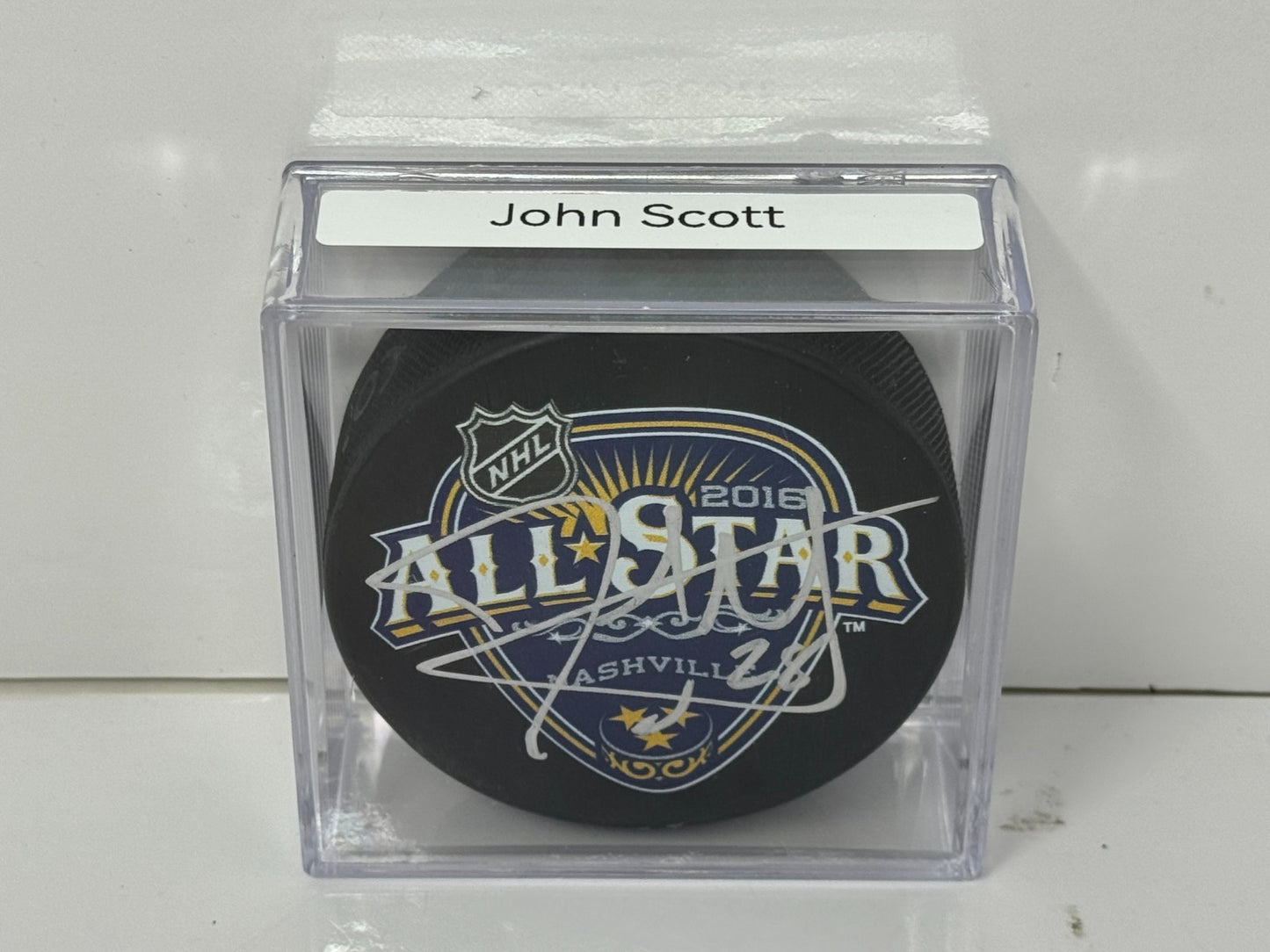 John Scott 2016 NHL All-Star Nashville Signed NHL Autograph Puck Silver Auto