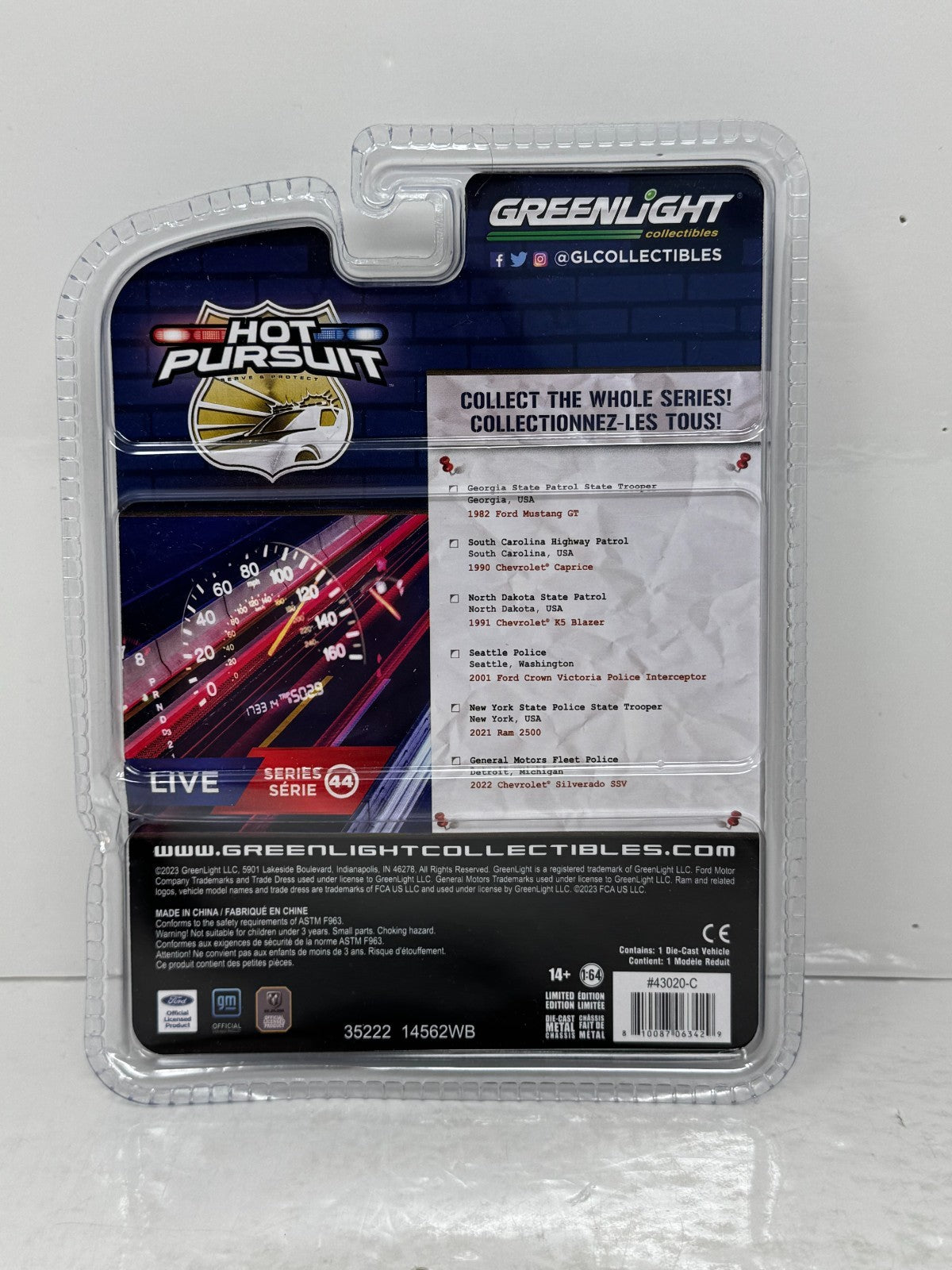 Greenlight Hot Pursuit 1991 Chevrolet K5 Blazer State Patrol CHASE 1:64 Diecast
