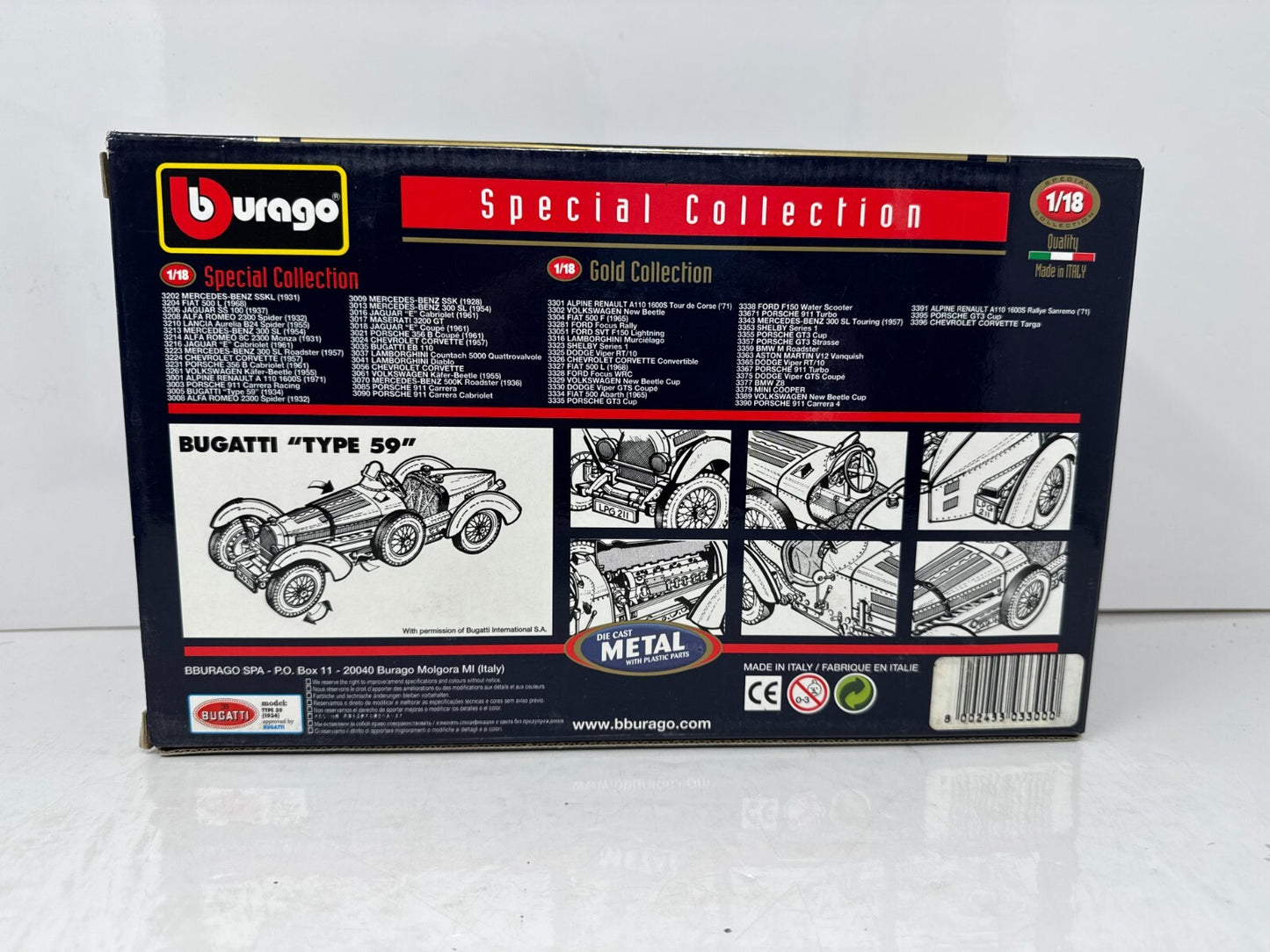 Bburago 1934 Bugatti Type 59 Special Collection 1:18 Diecast