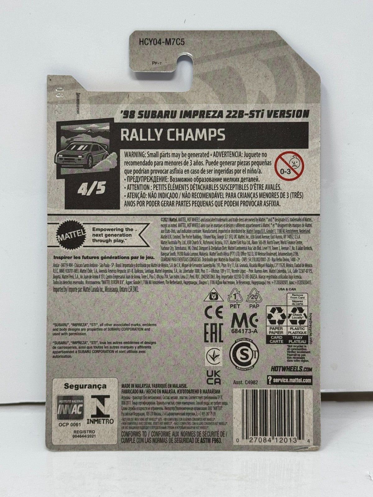 Hot Wheels Rally Champs 1998 Subaru Impreza 22B-STi Version JDM 1:64 Diecast