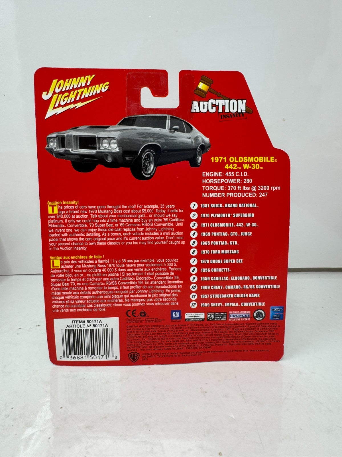 Johnny Lightning Auction Insanity 1971 Oldsmobile 442 W-30 1:64 Diecast