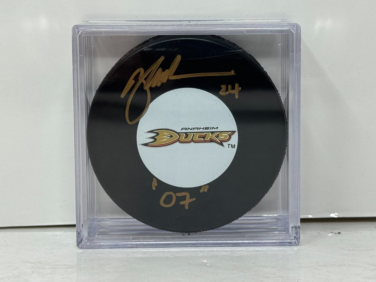 Brad May Anaheim Ducks Signed NHL Autograph Puck Gold Auto