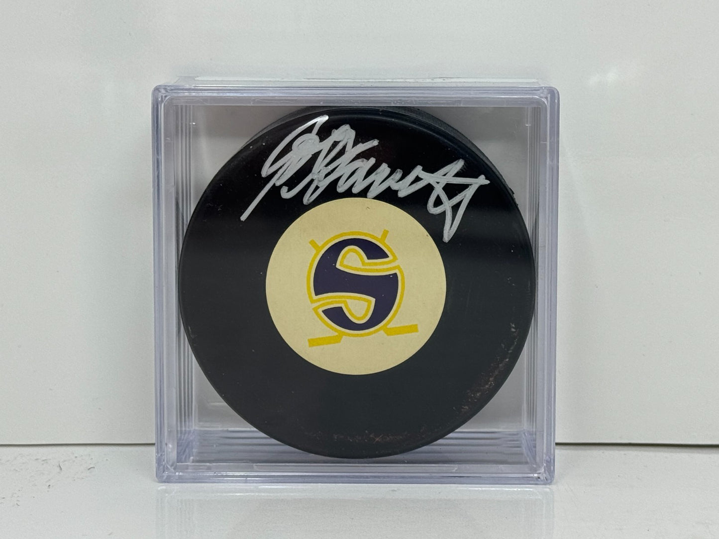 John Garrett Minnesota Fighting Saints Signed NHL Autograph Puck Silver Auto