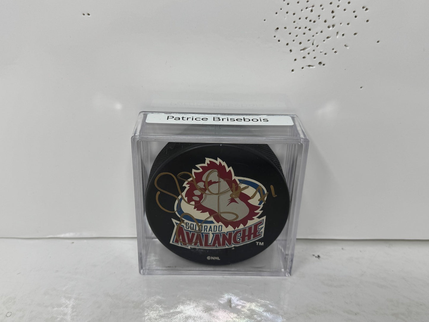 Patrice Brisebois Colorado Avalanche Signed NHL Autograph Puck Gold Auto