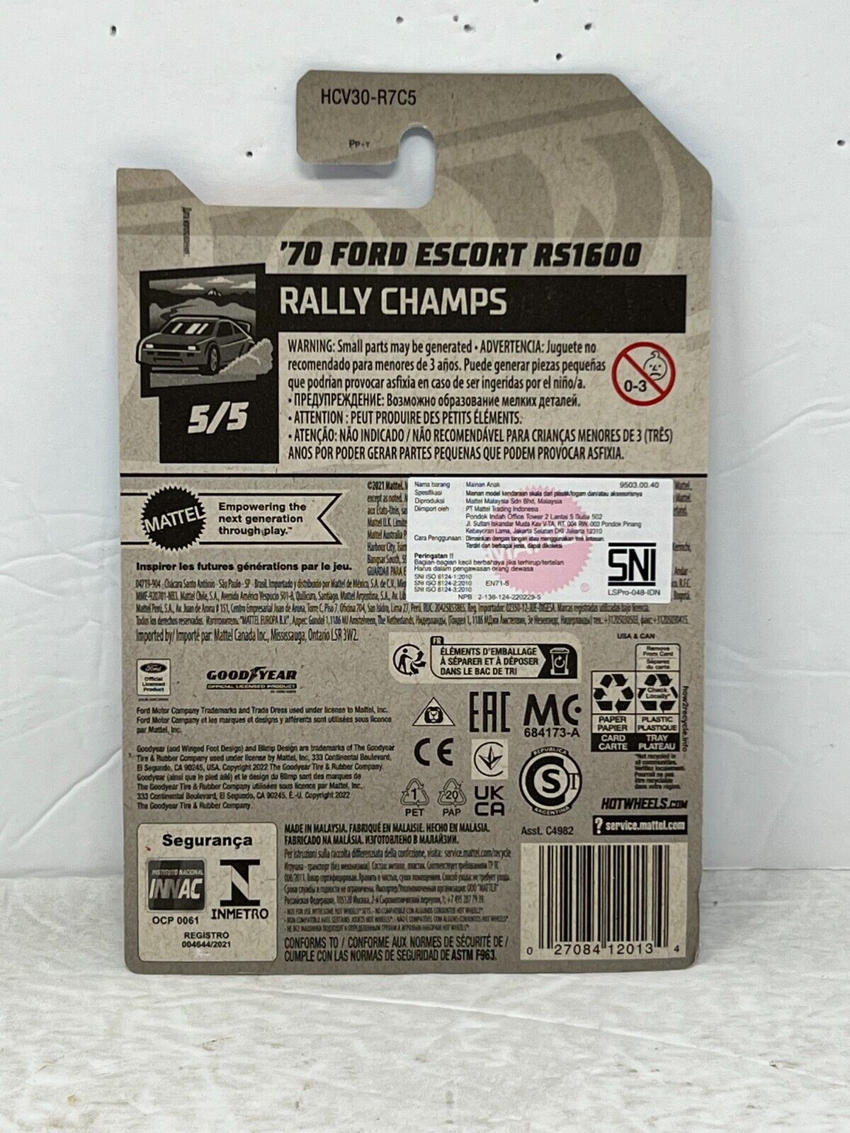 Hot Wheels Rally Champs '70 Ford Escort RS1600 Rally Car 1:64 Diecast