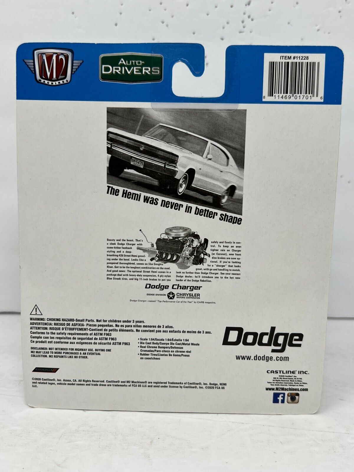 M2 Machines Dodge 1966 Dodge Charger HEMI R71 1:64 Diecast