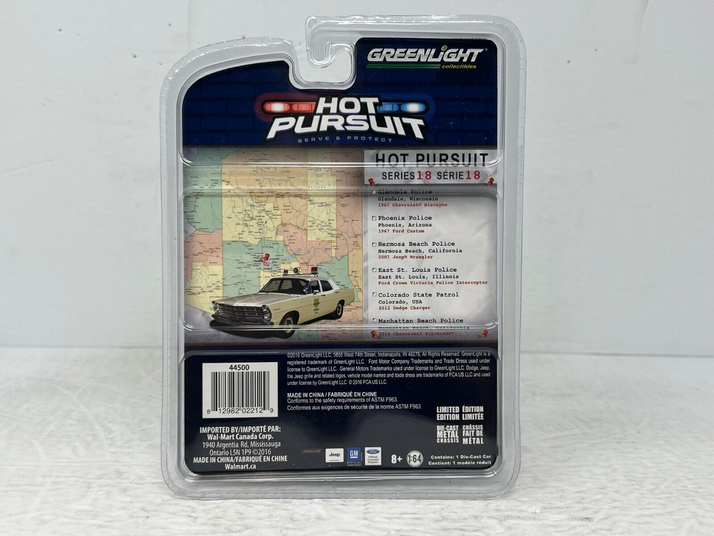 Greenlight Hot Pursuit 1967 Ford Custom Phoenix Police Green Machine 164 Diecast