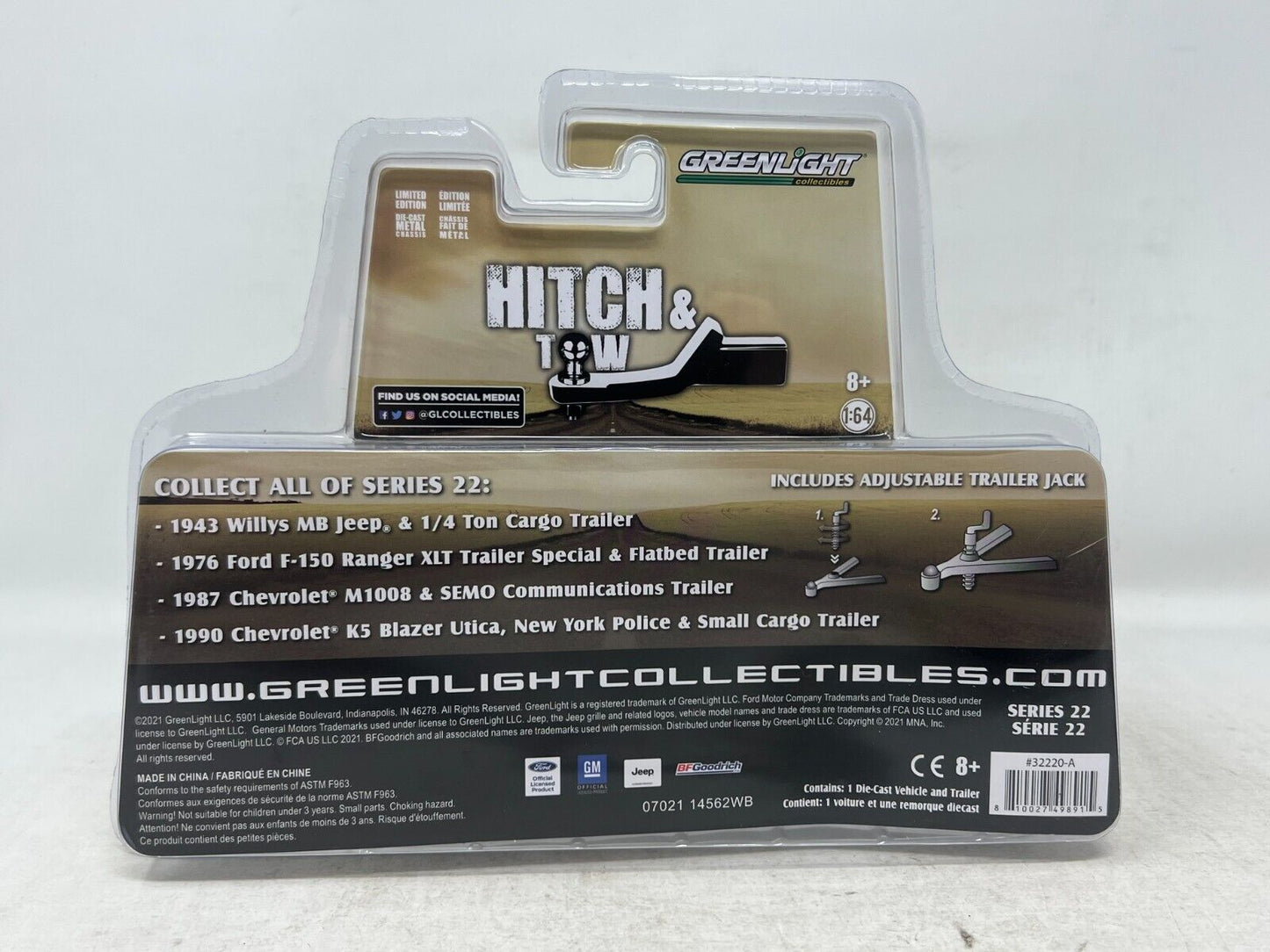 Greenlight Hitch & Tow 1943 Willys MB Jeep & 14 Ton Cargo Trailer 1:64 Diecast