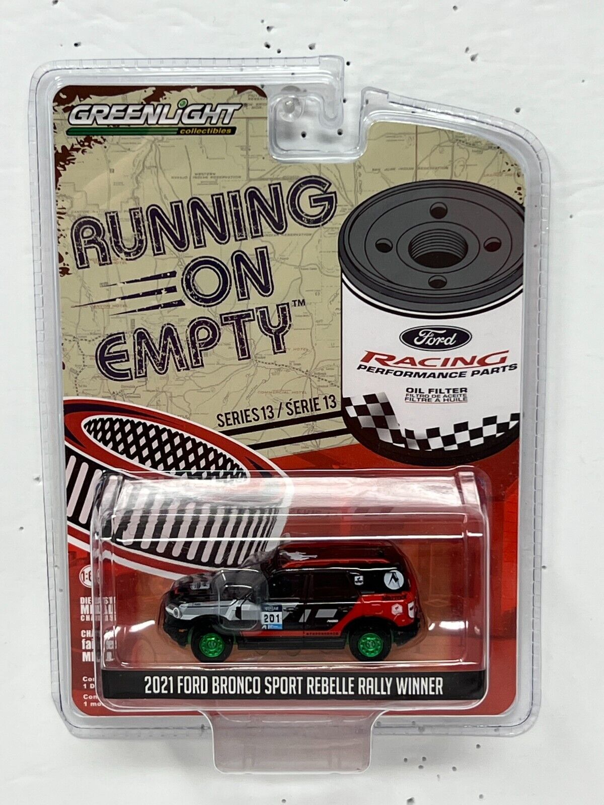 Greenlight Running on Empty 2021 Ford Bronco Sport GREEN MACHINE 1:64 Diecast