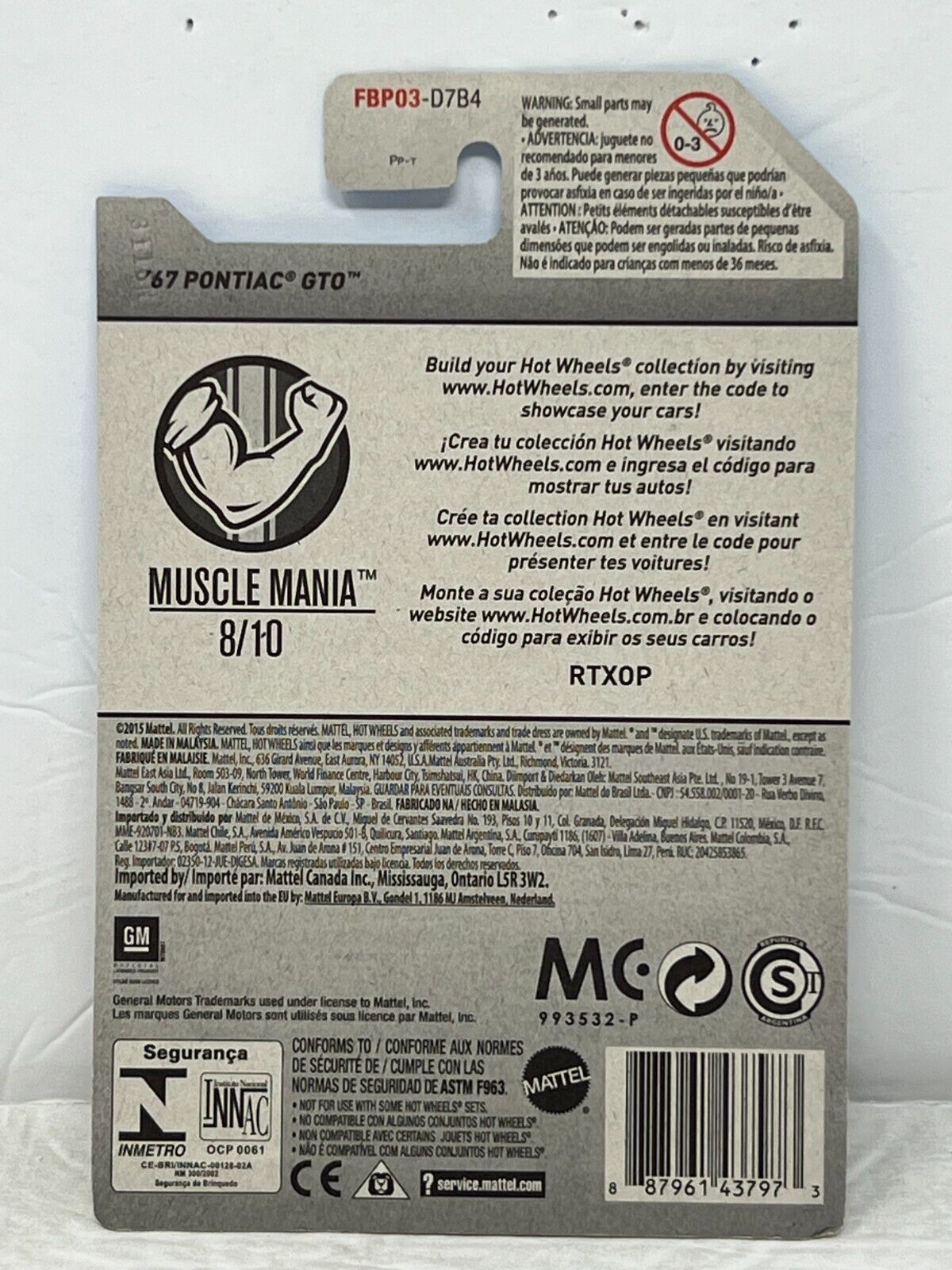 Hot Wheels Zamac Muscle Mania 1967 Pontiac GTO Muscle Car 1:64 Diecast