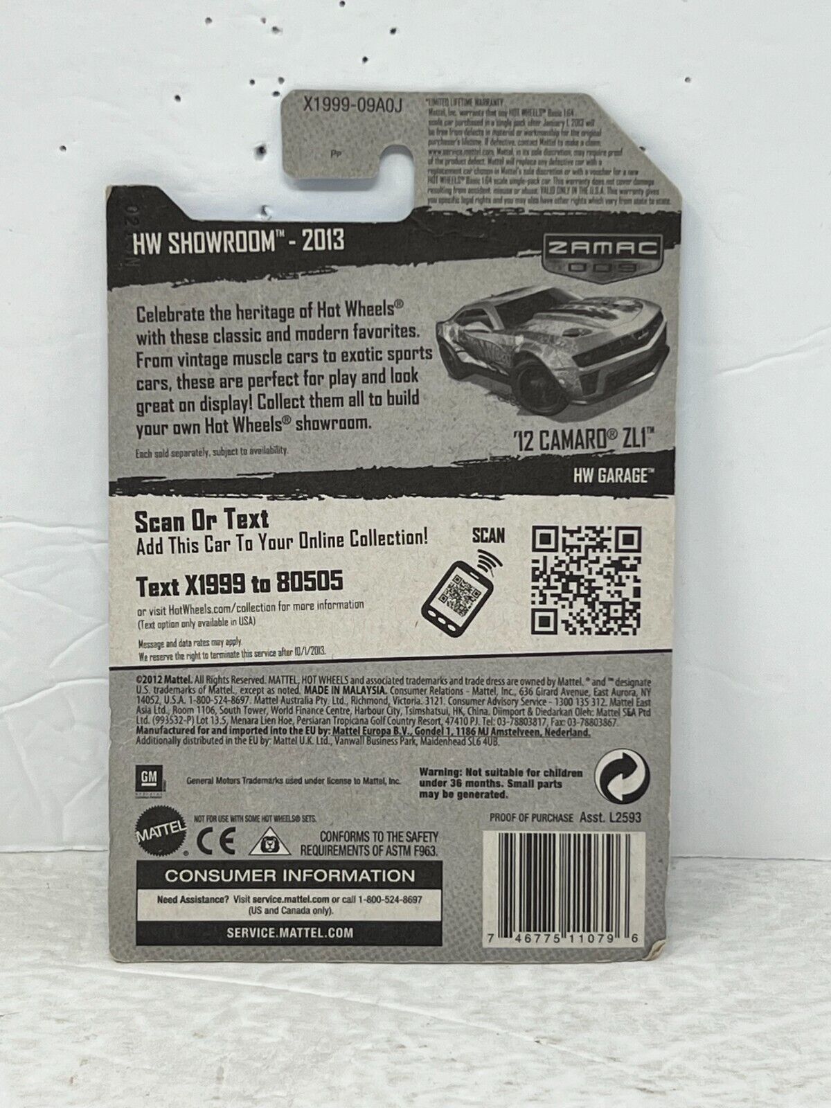 Hot Wheels HW Showroom '12 Camaro ZL1 Zamac 1:64 Diecast