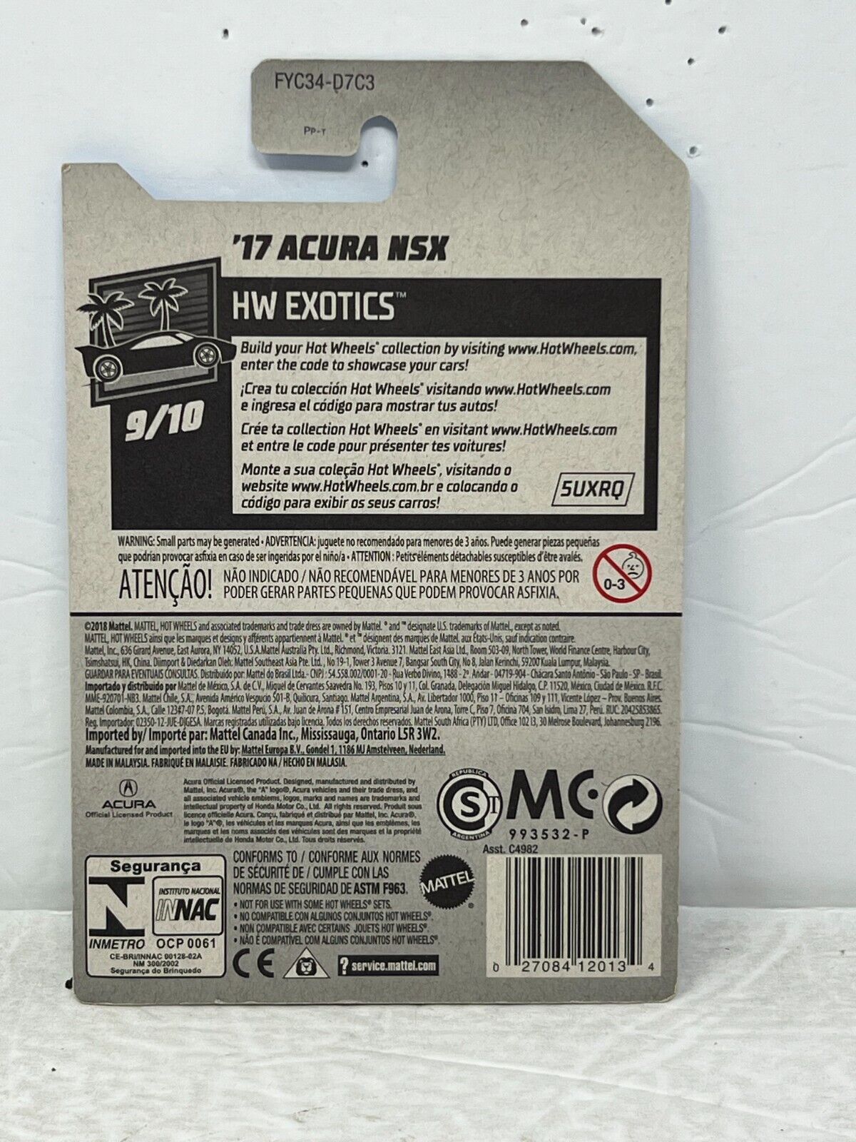 Hot Wheels HW Exotics '17 Acura NSX JDM 1:64 Diecast