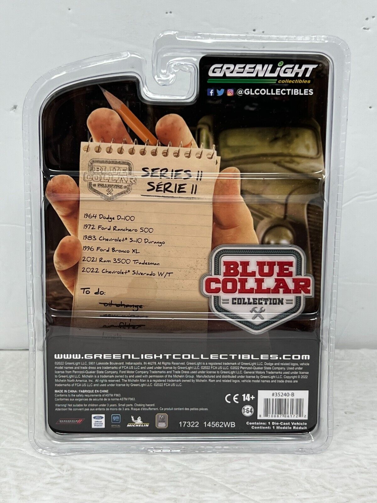 Greenlight Blue Collar Collection 1972 Ford Ranchero 500 1:64 Diecast