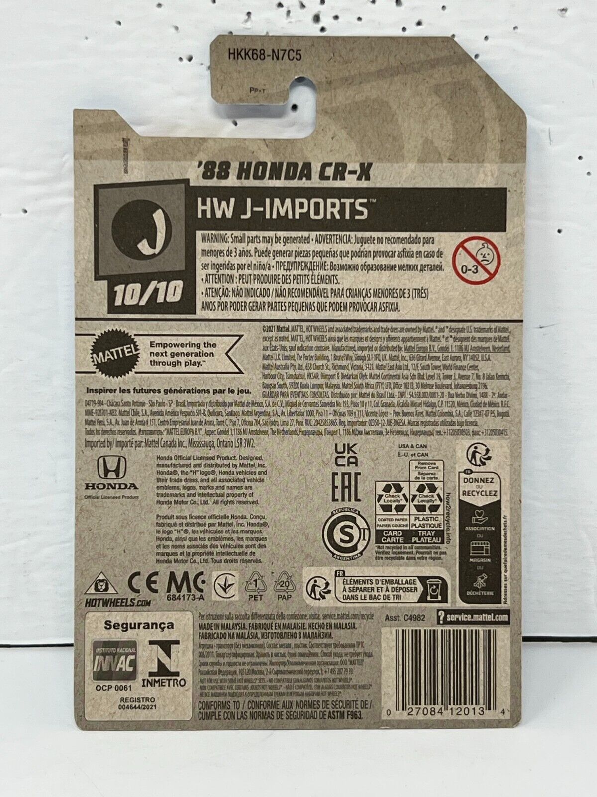 Hot Wheels HW J-Imports 1988 Honda CR-X JDM 1:64 Diecast