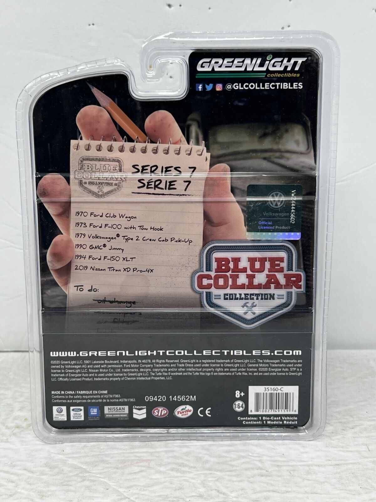 Greenlight Blue Collar 1979 Volkswagen Type 2 Crew Cab Pick-Up RAW 1:64 Diecast