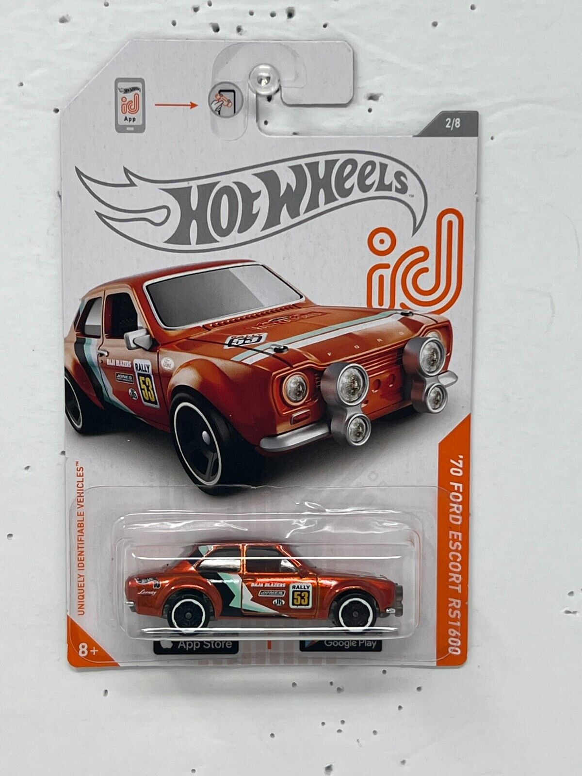 Hot Wheels id '70 Ford Escort RS1600 Rally 1:64 Diecast Long Card