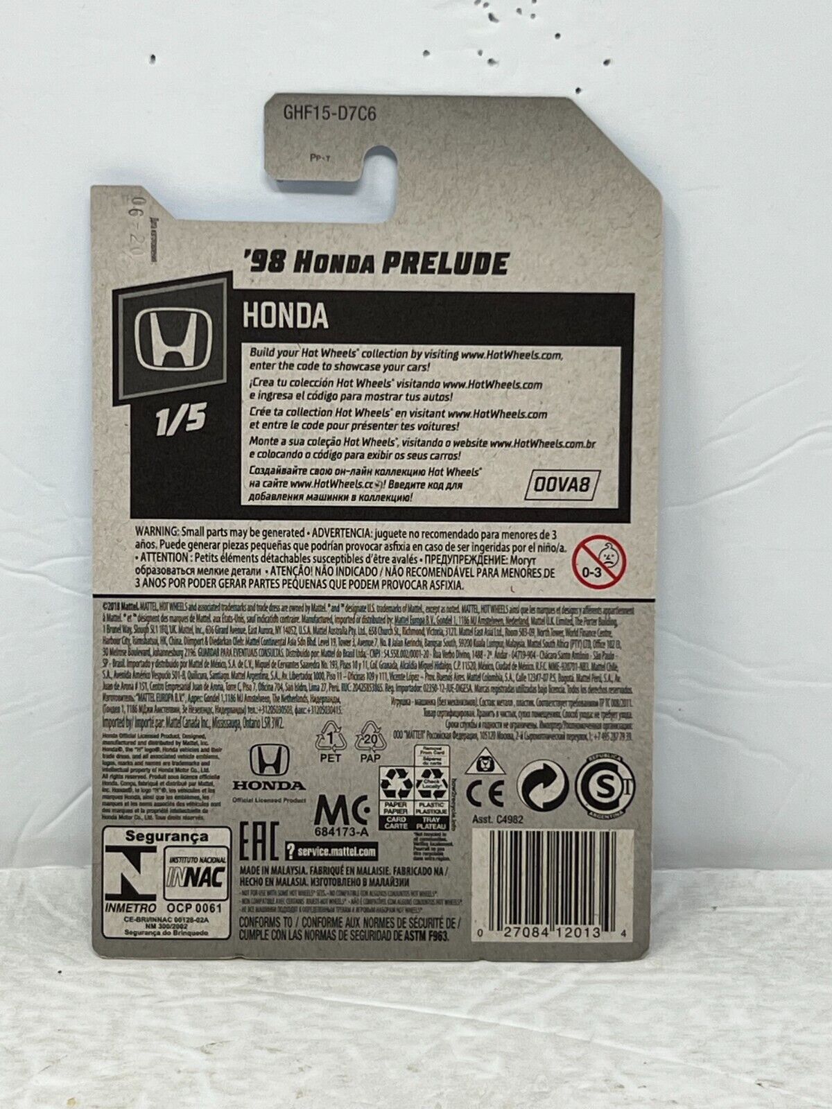 Hot Wheels Honda '98 Honda Prelude JDM 1:64 Diecast Blue