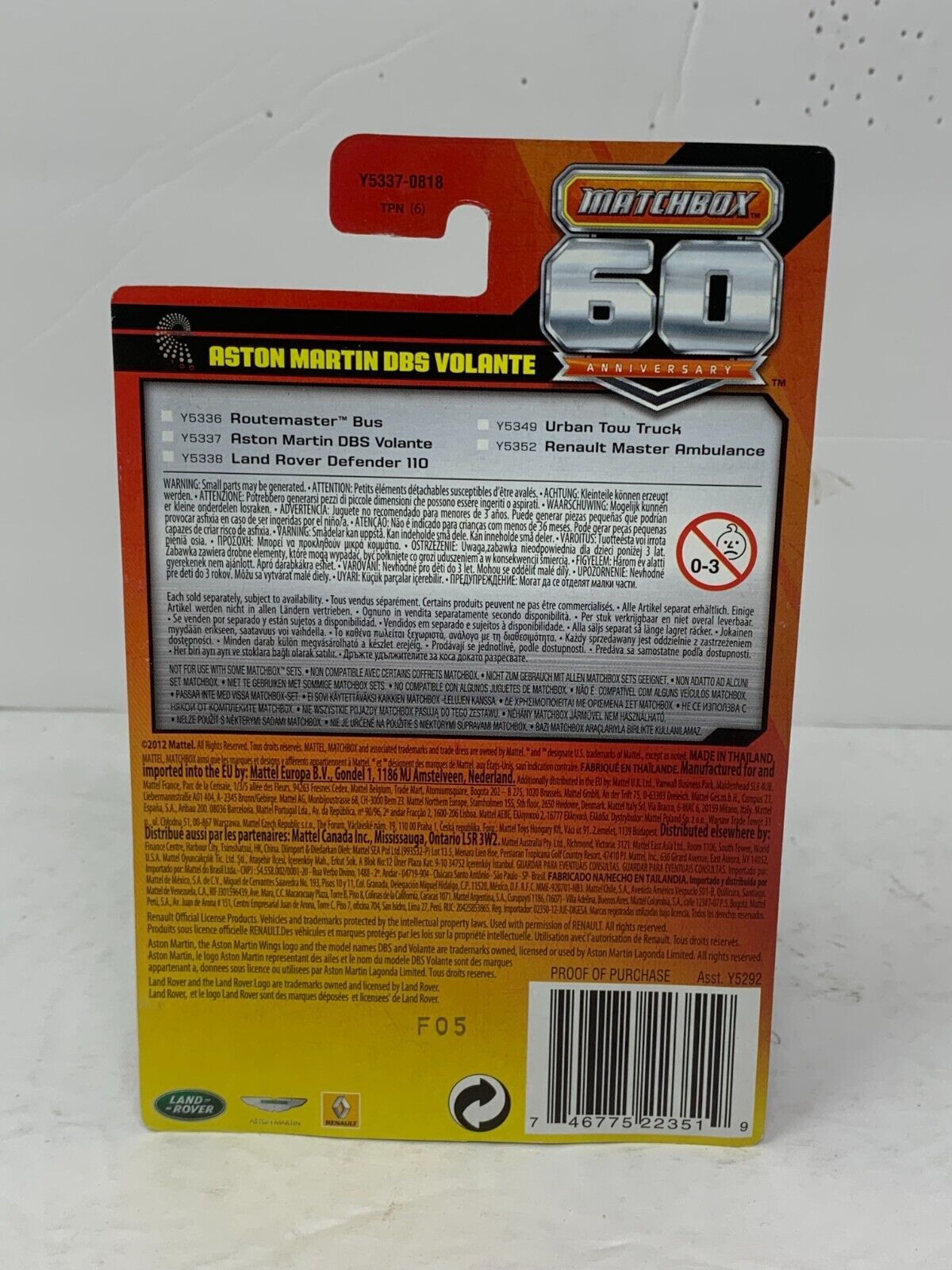 Matchbox 60th Anniversary Aston Martin DBS Volante 1:64 Diecast