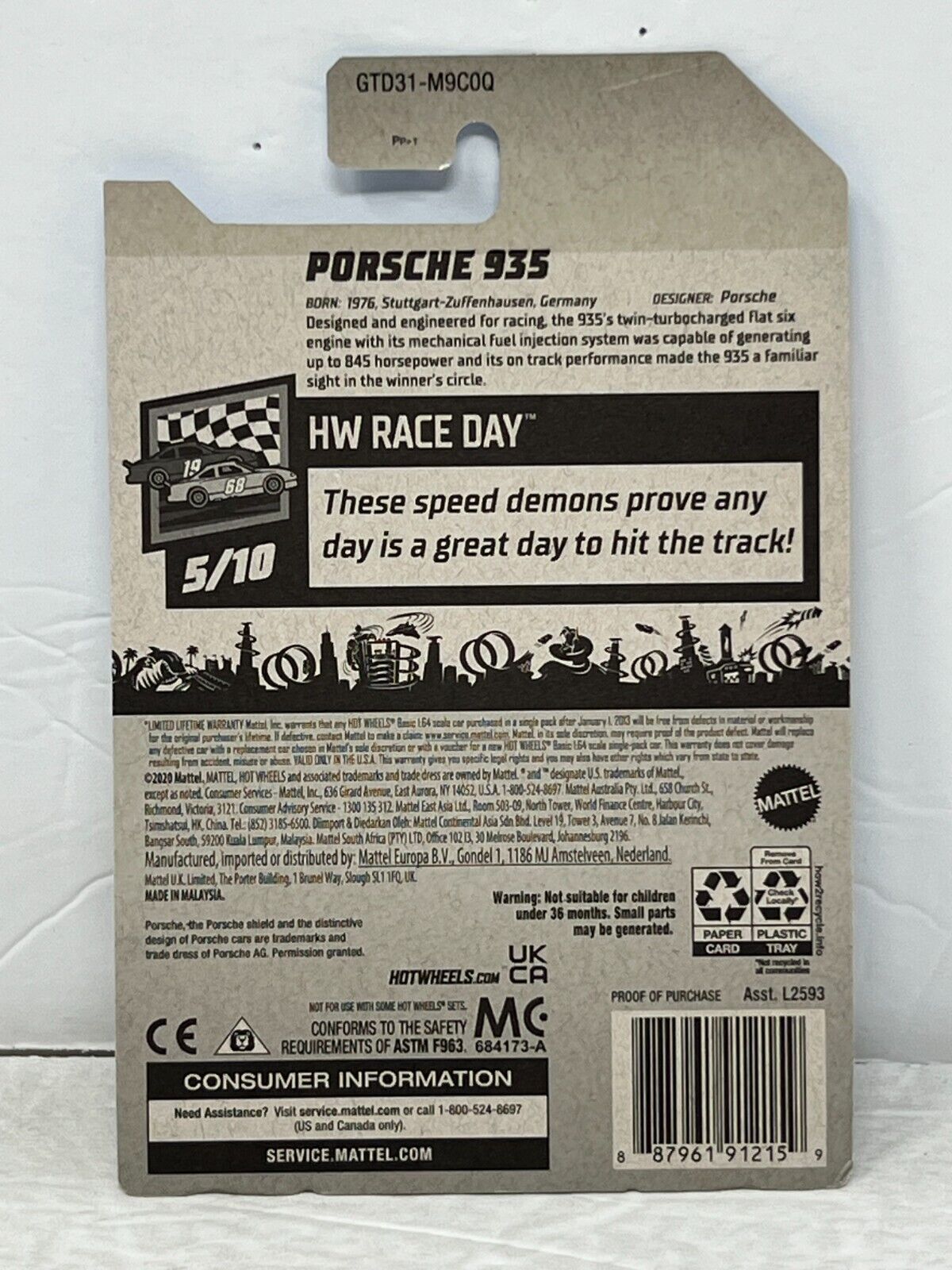 Hot Wheels Zamac HW Race Day Porsche 935 European Car 1:64 Diecast