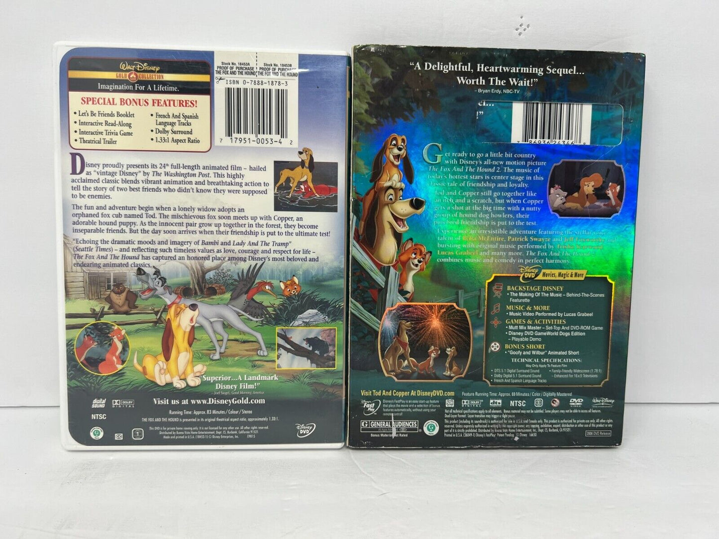 Disney The Fox and the Hound 1 & 2 (DVD) Collection Lot of 2 Good Condition!!!