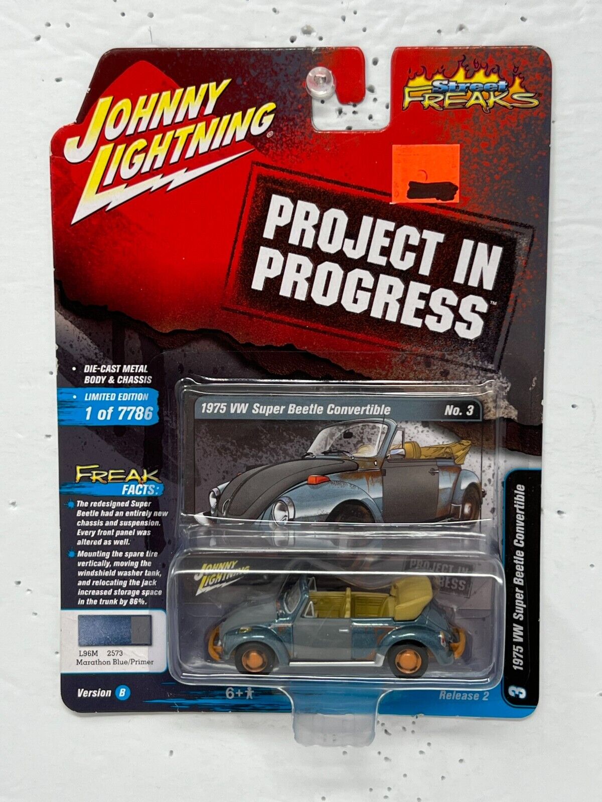 Johnny Lightning Project in Progress 1975 VW Beetle Convertible 1:64 Diecast