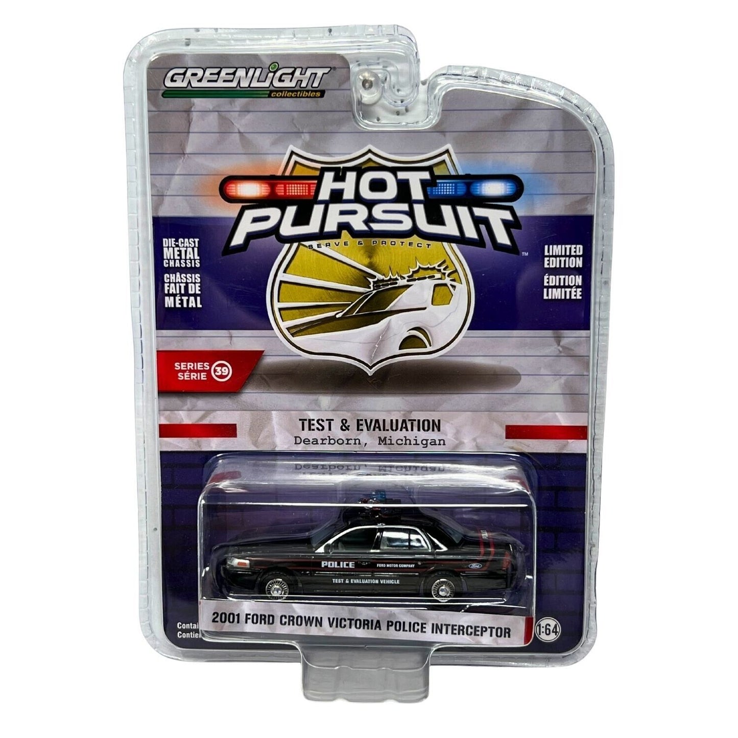 Greenlight Hot Pursuit 2001 Ford Crown Victoria Police Interceptor 1:64 Diecast