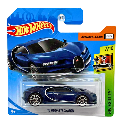 Hot Wheels HW Exotics 2016 Bugatti Chiron Blue 1:64 Diecast Short Card