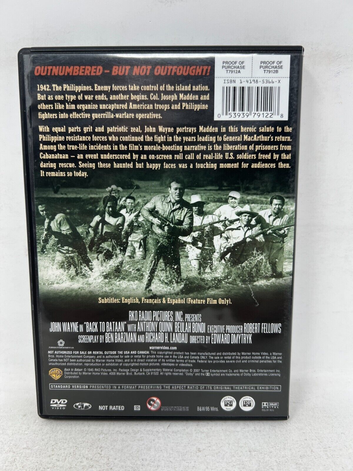 Back to Bataan (DVD) John Wayne Anthony Quinn War Good Condition!!!