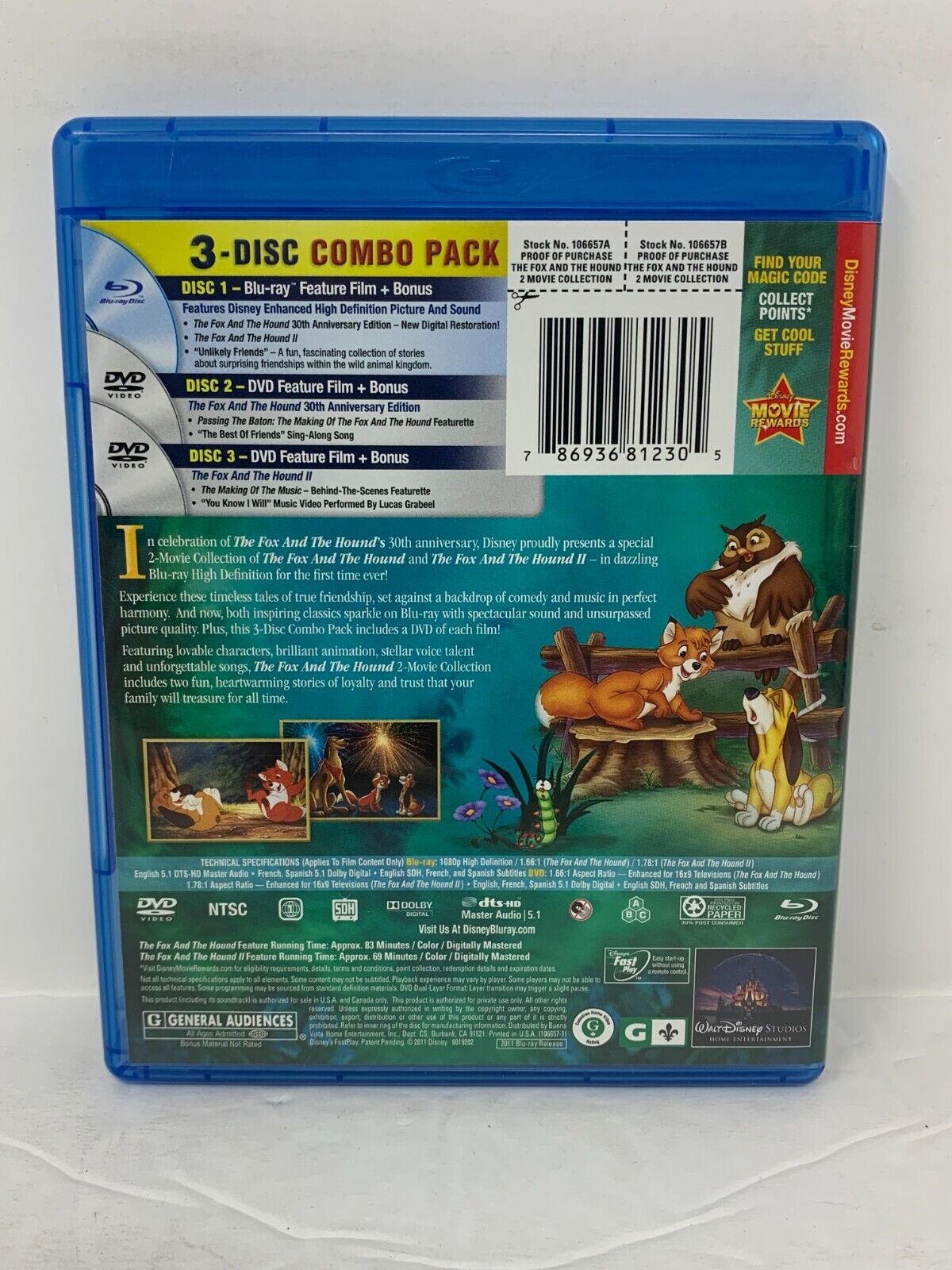 Fox and the Hound 2 Movie Collection (Blu-ray + DVD) Disney Classic Good Shape!!