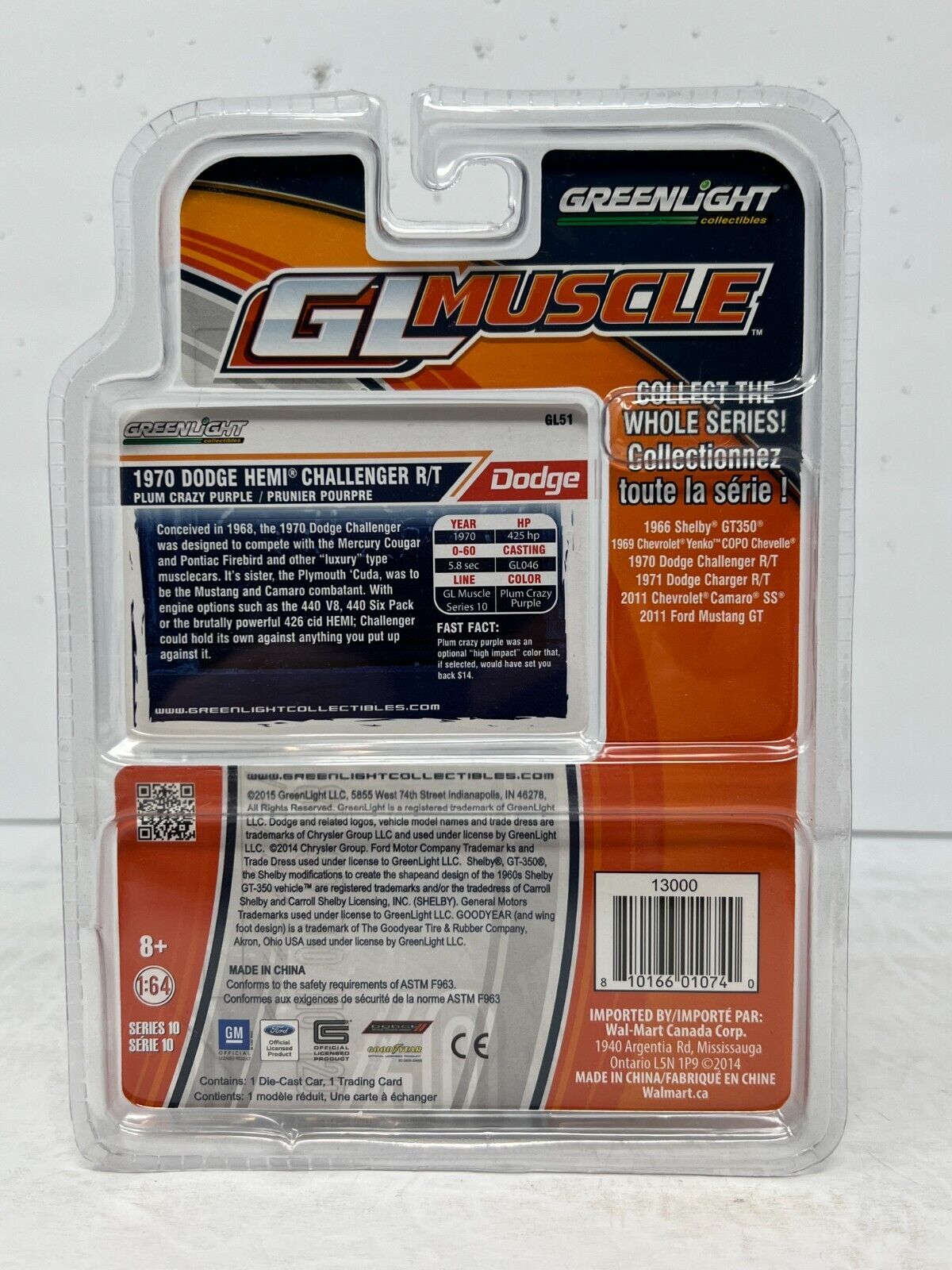 Greenlight GL Muscle 1970 Dodge Challenger RT 2 Pack Reg & Variant 1:64 Diecast