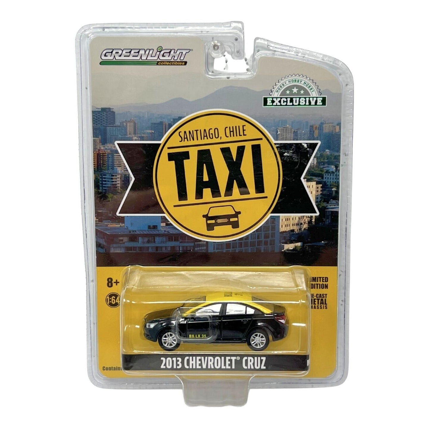 Greenlight Hobby Exclusive Santiago, Chile Taxi 2013 Chevrolet Cruz 1:64 Diecast